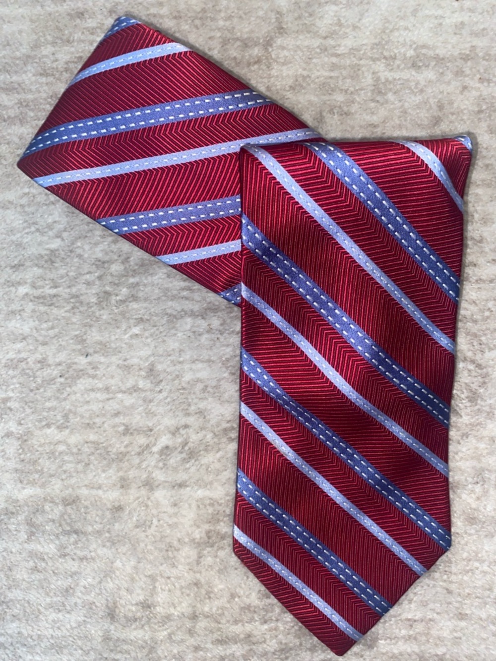 Tommy Hilfiger Red Tie with Blue and Light Blue Stripes